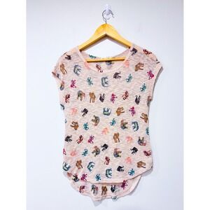GINGER G Elephant print knit top lightweight casual | Medium